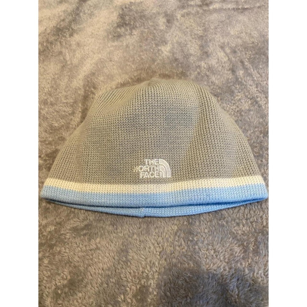 North Face Hat Beanie OSFM Grey White Blue s1